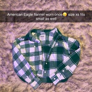 American Eagle Green and White Plaid Flannel